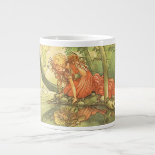 Vintage Fairy Tale, Frog Prince Princess by Pond Giant Coffee Mug