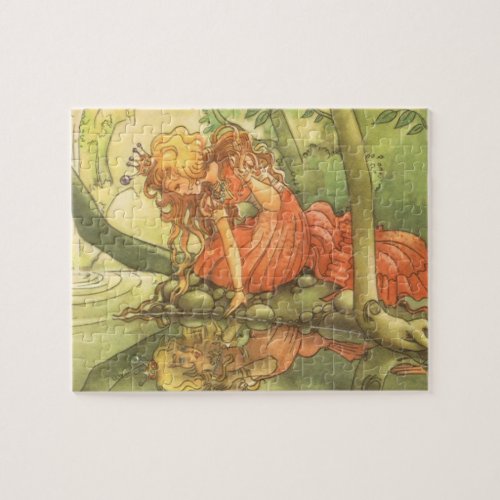Vintage Fairy Tale Frog Prince Princess by Pond Jigsaw Puzzle