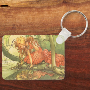 Vintage Fairy Tale, Frog Prince Princess by Pond Keychain