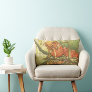 Vintage Fairy Tale, Frog Prince Princess by Pond Lumbar Pillow