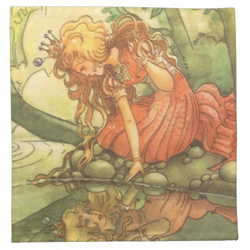 Vintage Fairy Tale Frog Prince Princess by Pond Napkin