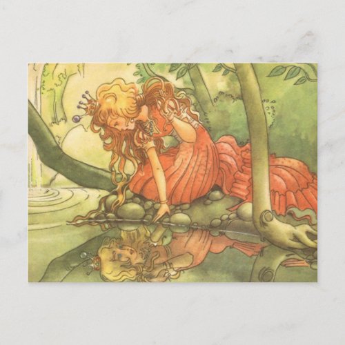 Vintage Fairy Tale Frog Prince Princess by Pond Postcard