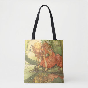 Vintage Fairy Tale, Frog Prince Princess by Pond Tote Bag