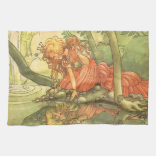 Vintage Fairy Tale, Frog Prince Princess by Pond Towel