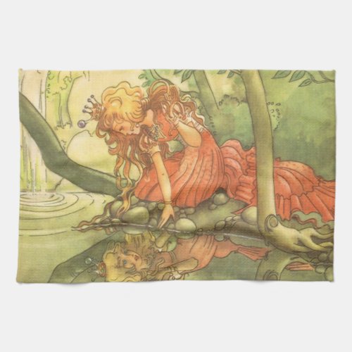 Vintage Fairy Tale Frog Prince Princess by Pond Towel