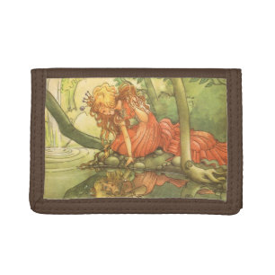 Vintage Fairy Tale, Frog Prince Princess by Pond Trifold Wallet