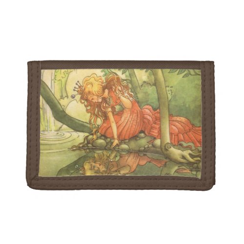 Vintage Fairy Tale Frog Prince Princess by Pond Trifold Wallet