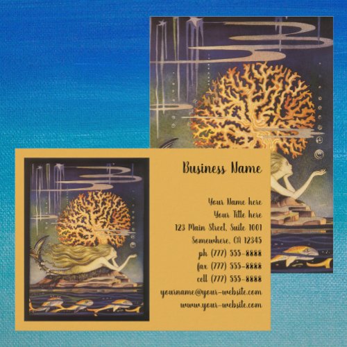 Vintage Fairy Tale Little Mermaid in Ocean Coral Business Card