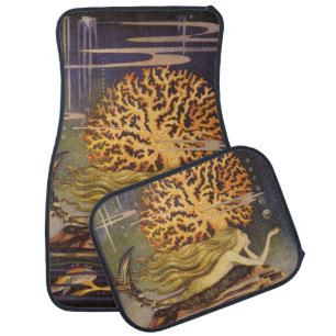 Vintage Fairy Tale, Little Mermaid in Ocean Coral Car Mat
