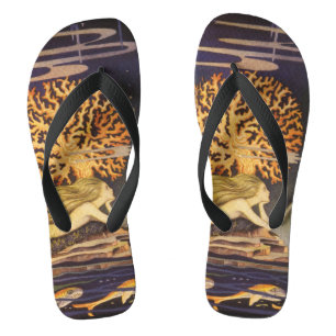 Vintage Fairy Tale, Little Mermaid in Ocean Coral Flip Flops