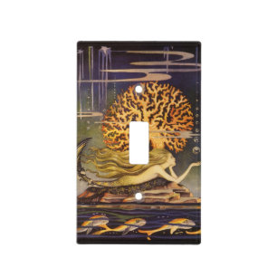 Vintage Fairy Tale, Little Mermaid in Ocean Coral Light Switch Cover