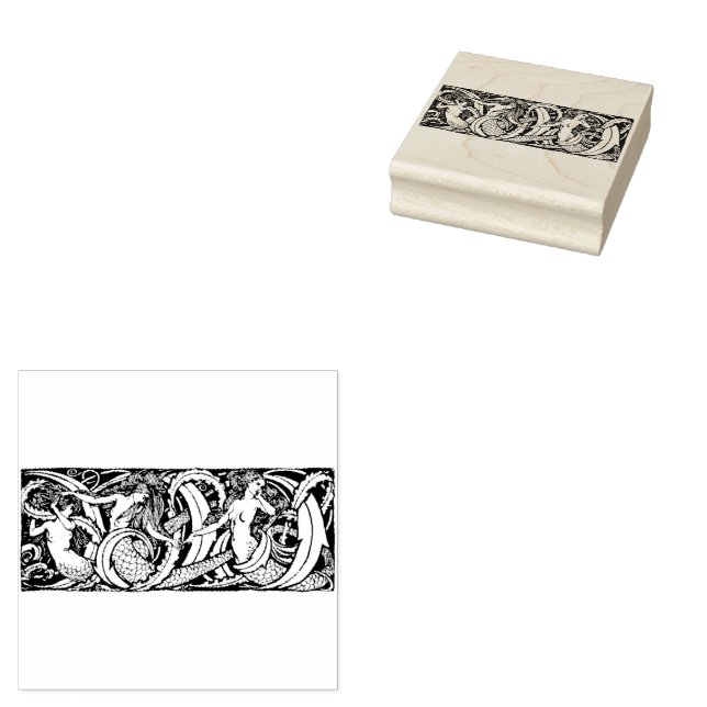 Vintage Fairy Tale Mermaids Rubber Stamp (Stamped)