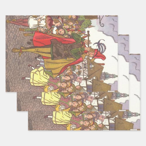 Vintage Fairy Tale Pied Piper of Hamelin by Hauman Wrapping Paper Sheets