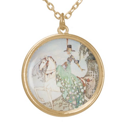 Vintage Fairy Tale Princess Minette Kay Nielsen Gold Plated Necklace