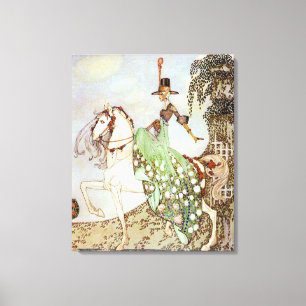 Vintage Fairy Tale Princess Riding a White Horse Canvas Print