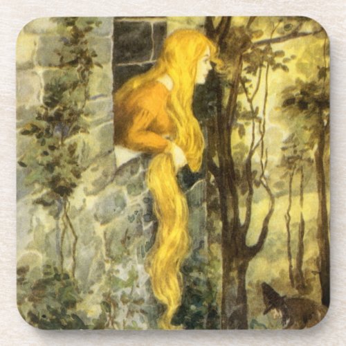 Vintage Fairy Tale Rapunzel with Long Blonde Hair Beverage Coaster