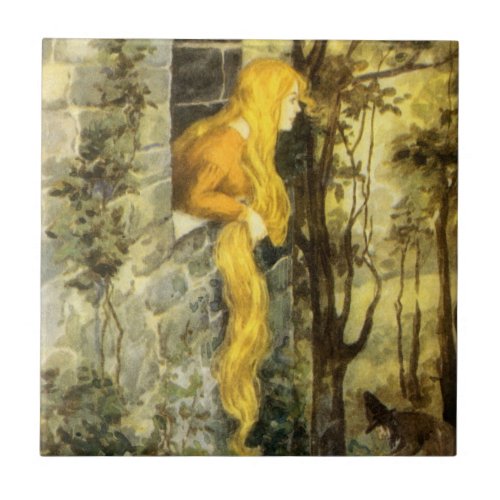 Vintage Fairy Tale Rapunzel with Long Blonde Hair Ceramic Tile