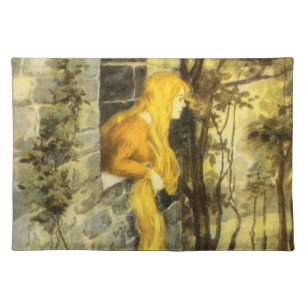 Vintage Fairy Tale, Rapunzel with Long Blonde Hair Cloth Placemat