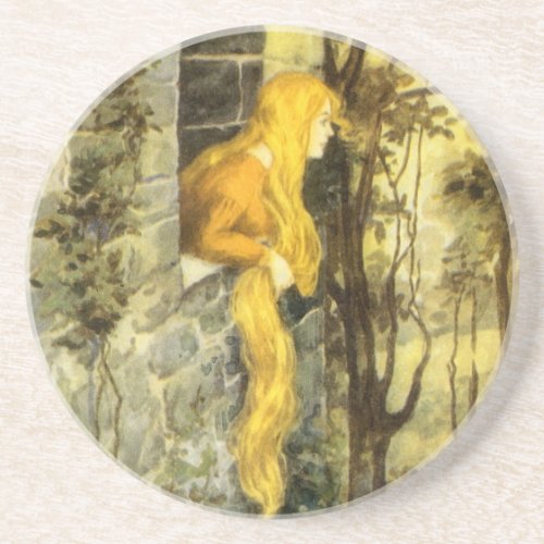 Vintage Fairy Tale Rapunzel with Long Blonde Hair Coaster