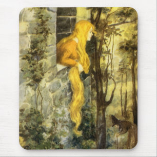 Vintage Fairy Tale, Rapunzel with Long Blonde Hair Mouse Pad