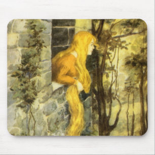 Vintage Fairy Tale, Rapunzel with Long Blonde Hair Mouse Pad