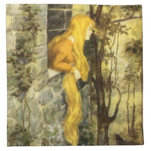 Vintage Fairy Tale Rapunzel with Long Blonde Hair Napkin