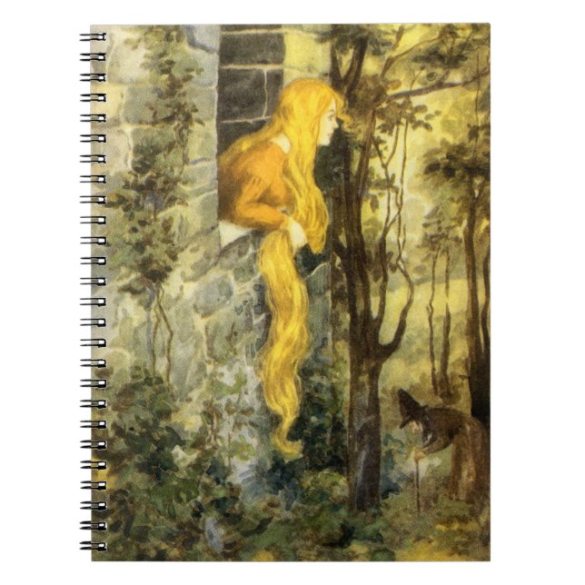 Vintage Fairy Tale, Rapunzel with Long Blonde Hair Notebook (Front)