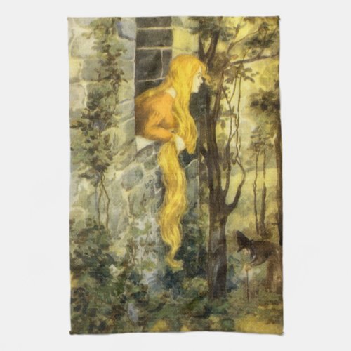 Vintage Fairy Tale Rapunzel with Long Blonde Hair Towel