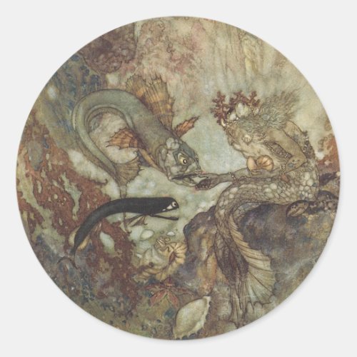 Vintage Fairy Tale The Mermaid by Edmund Dulac Classic Round Sticker
