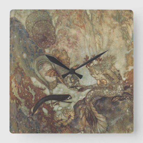 Vintage Fairy Tale The Mermaid by Edmund Dulac Square Wall Clock