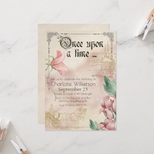 Vintage Fairy Tale Theme Castle and Carriage Invitation