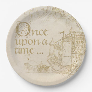 Vintage Fairy Tale Theme Castle Carriage Gold Paper Plates