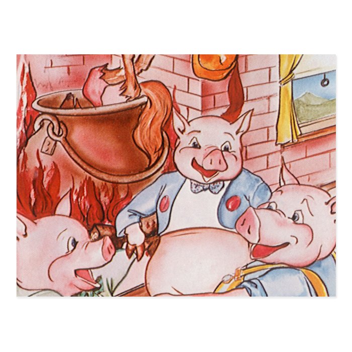Vintage Fairy Tale Three Little Pigs and the Wolf Post Card
