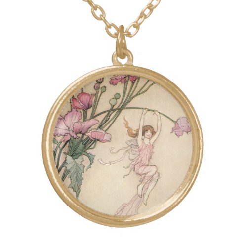Vintage Fairy Tales Three Spirits Filled With Joy Gold Plated Necklace