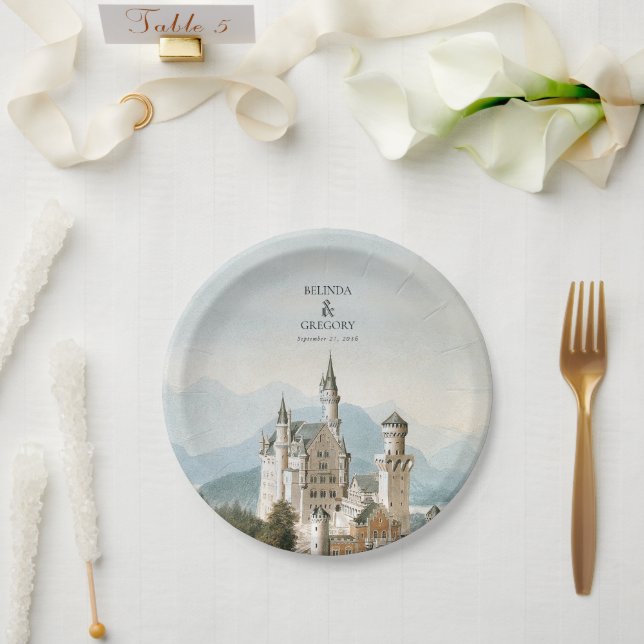 Vintage Fairytale Castle Rustic Forest Wedding Paper Plates (Wedding)