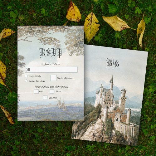 Vintage Fairytale Castle Rustic Forest Wedding RSVP Card
