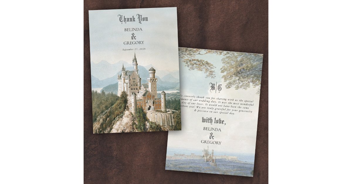 Vintage Fairytale Castle Rustic Forest Wedding Thank You Card | Zazzle