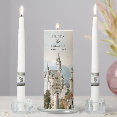 Vintage Fairytale Castle Rustic Forest Wedding Unity Candle Set