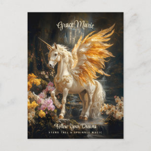 Vintage Fairytale Golden Forest Unicorn Fantasy Postcard