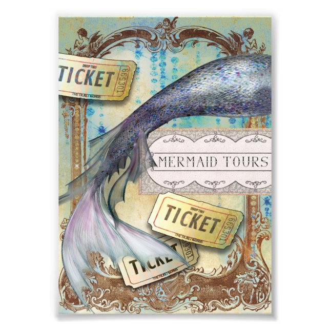 Vintage Fairytale Mermaid Tours Art Print (Front)
