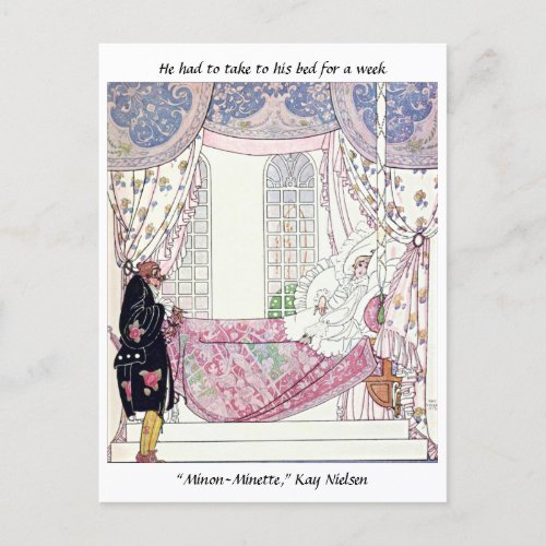 Vintage fairytale prince watercolor illustration postcard