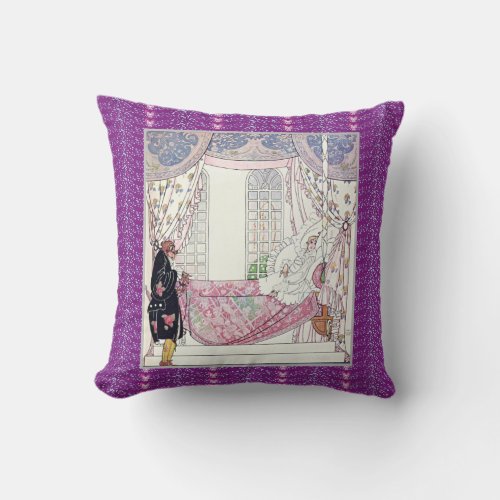 Vintage fairytale prince watercolor illustration throw pillow