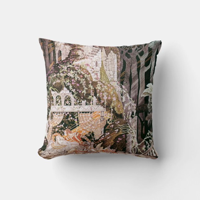 Vintage fairytale Rosebud illustration Kay Nielsen Throw Pillow (Front)