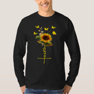 Vintage Faith Cross Sunflower Butterflies Flowers T-Shirt