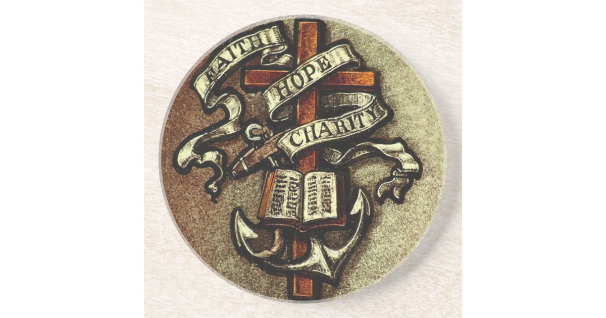 Vintage Faith Hope and Charity Symbol Coaster | Zazzle.com