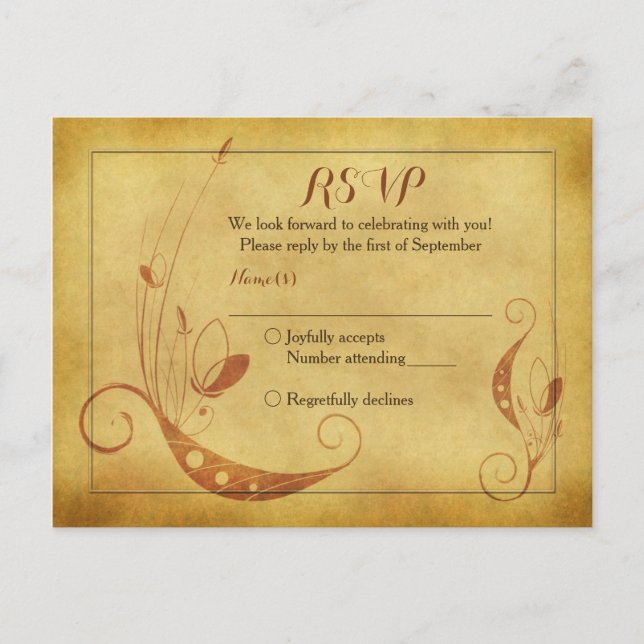 Vintage Fall Abstract Floral Wedding RSVP Postcard (Front)