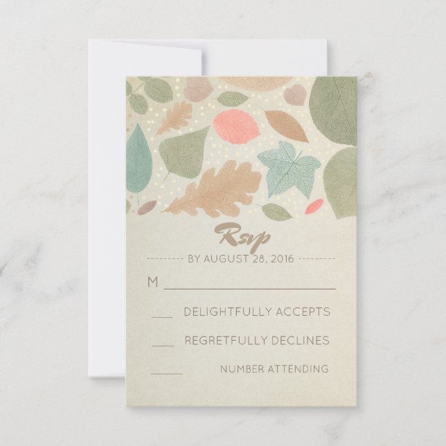 Vintage Fall and Gold Dots Wedding RSVP Card (Front)