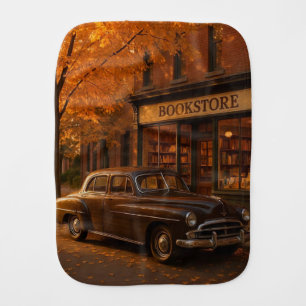 Vintage Fall/Autumn bookstore & car Baby Burp Cloth