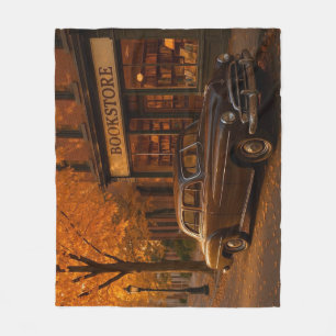 Vintage Fall/Autumn bookstore & car Fleece Blanket