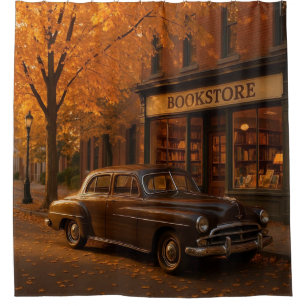 Vintage Fall/Autumn bookstore & car Shower Curtain